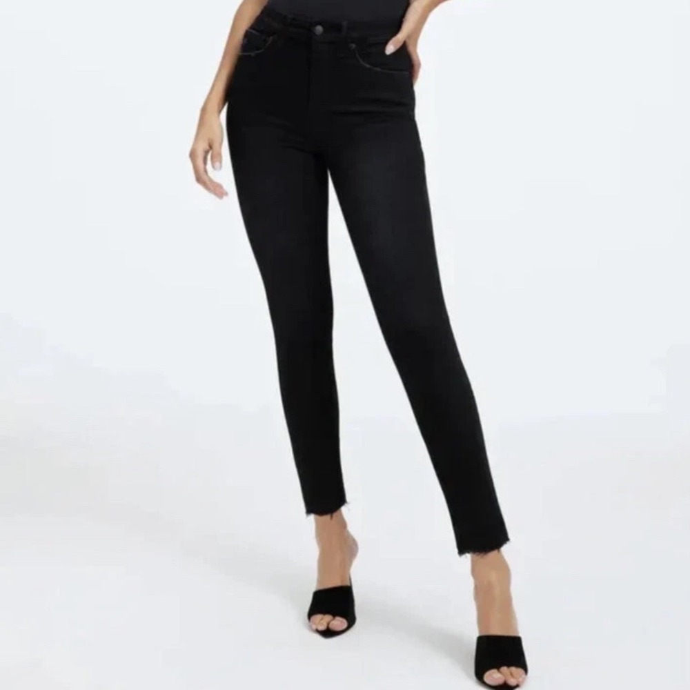GOOD AMERICAN‎ Good Waist Crop Distressed Skinny Jeans High Waist Black Sz 10/30